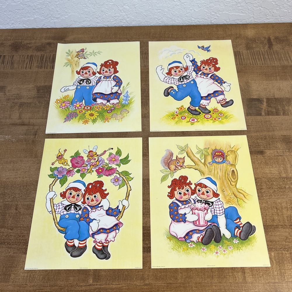 VTG Lot‎ of 4 1973 Bobbs-Merrill Co. Raggedy Ann & Andy Prints 8"x10" Lithograph